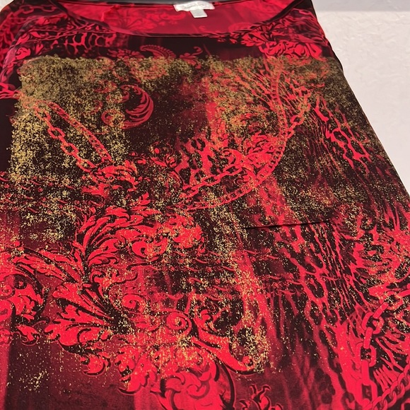 DRESSBARN NEW 3X SHEER DECORATIVE RED, BLACK HIGHLIGHTED WITH GOLD TOP - Picture 8 of 9